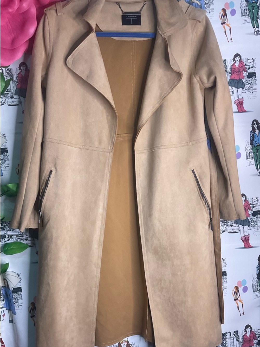 Tahari Beige/Tan Suede-Style Trench Coat